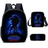 Cartoon Sonic Backpack, Primary And Secondary School Schoolbag, Messenger Bag, Pencil Case Three-Piece Set