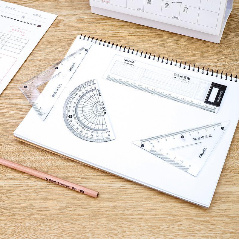 Deli Exam Set: Straight Ruler, Set Square, Protractor, Answer Sheet Cover