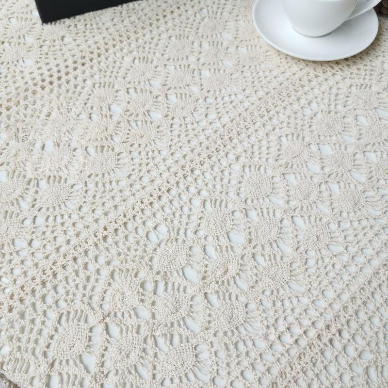 Phoenix Tail Pattern Hollowed Out Dining Table Decor Mat Artistic Style Tablecloth Crochet Tassel Tea Table Cabinet Tablecloth