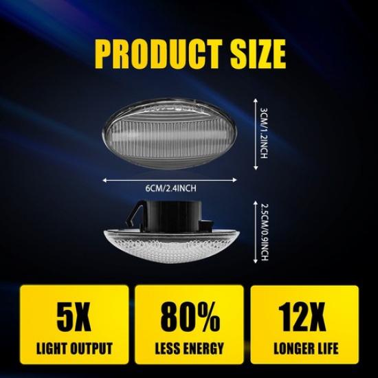 2X LED Clear Side Marker Light Dynamic Amber For R50 Mini Cooper R53 2002-2006