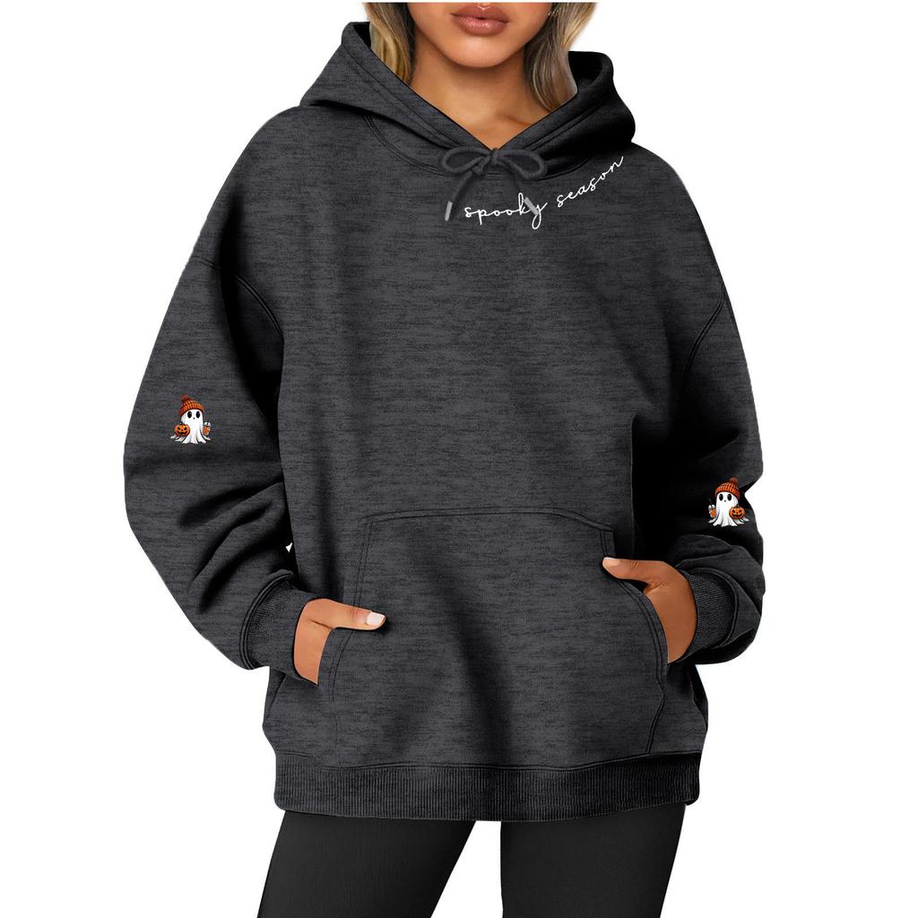 Women's  Long Sleeve Printed Top Solid Color Hoodie
