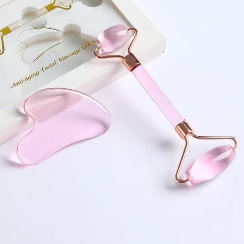 Heart-Shaped Rose Quartz Dual Roller & Massage Board Set - Non-Jade White Facial Tool