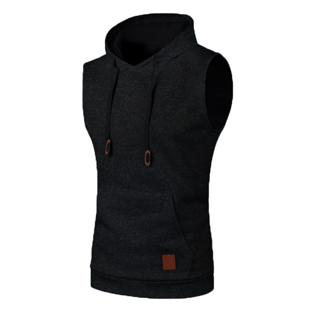 Men's Autumn Solid Color Hooded Vest Men's Vest Thin Velvet Sweater Slim Sweater Men's Pullover Hooded Pocket Vest