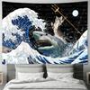 Funny Cat Tapestry Cute Cat Riding Shark Wall Tapestry Japanese Wave Wall Hanging Tapestry MultiUse Blanket Decor Tapestry