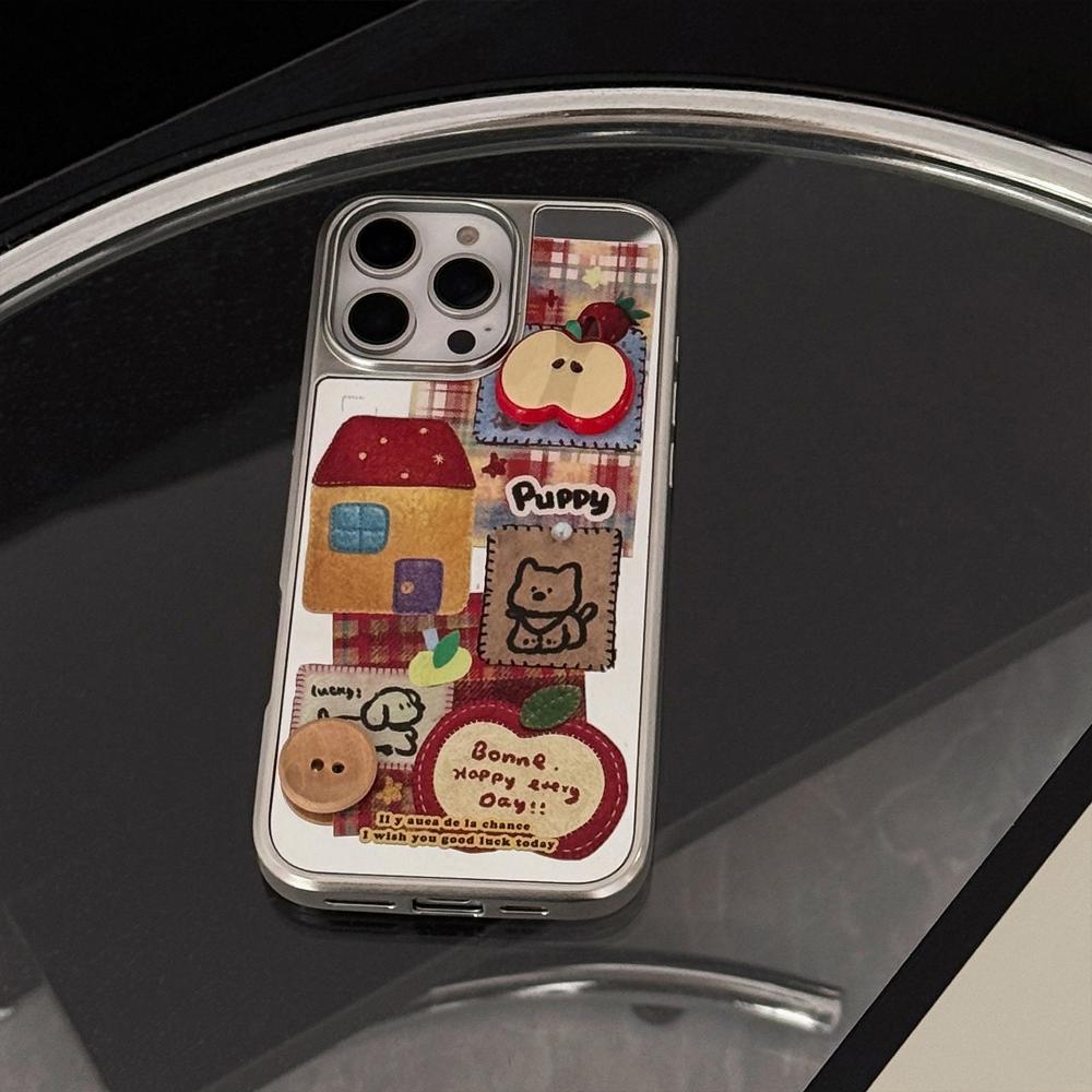 3D Red Apple Cartoon Case for IPhone 16, 17 Pro Max, Mirror Finish, Chain Decoration Phone Case