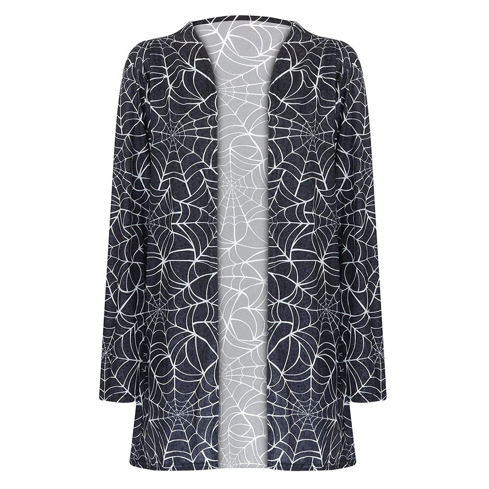 

Women s Halloween Long Sleeve Cardigan Cardigan Spooky Pattern Top Coat XXXL чорний