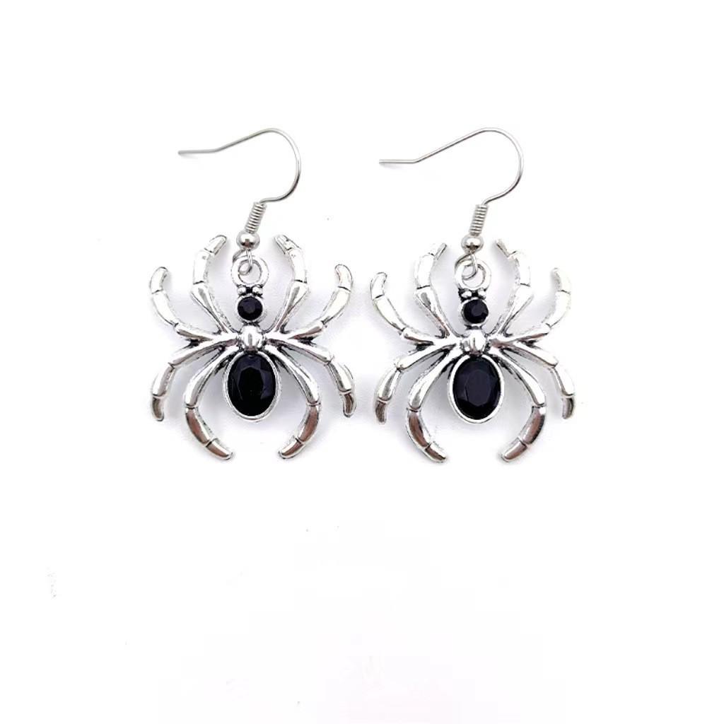 Retro Gothic Spider Rhinestone Necklace & Earrings Set for Halloween