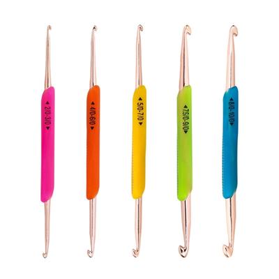 Juego de 5 Piezas/Set de Ganchillos de Doble Punta Juego de Agujas de Tejer de Aluminio con Mango Suave Accesorios de Costura para Ganchillo