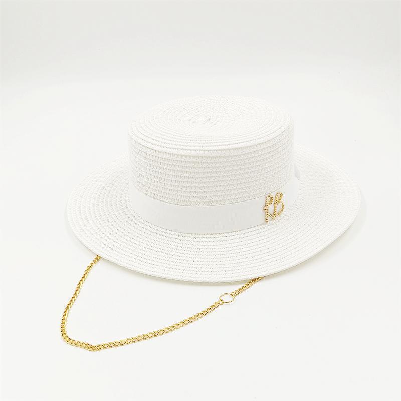 Women s hat salty grass straw hat letter jazz sun hat men and women summer Panama jazz hat outdoor vacation beach sun hat s 56-58cm