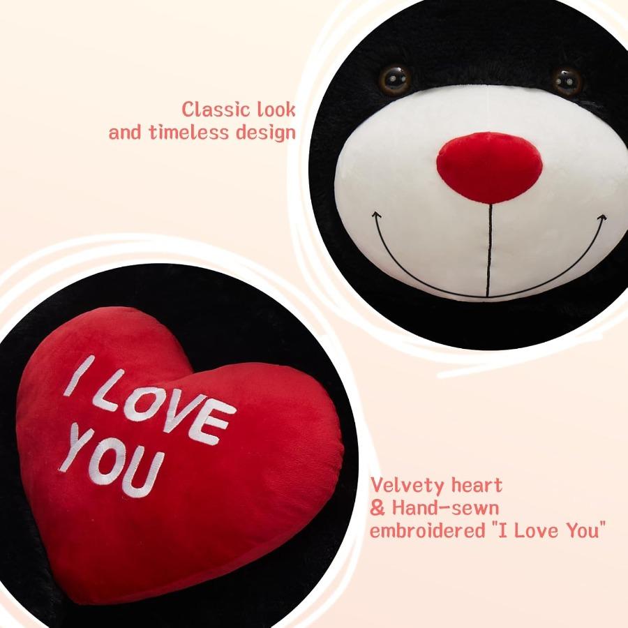 Rotes Herz Große Teddybären Schwarzer Teddybär Stofftiere mit gesticktem Ich liebe dich für Freundin Großer Valentinstag Flauschiges T