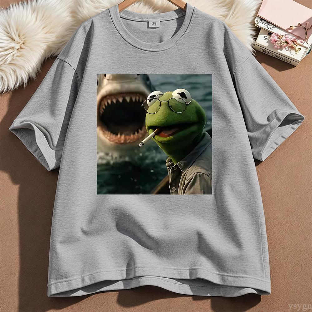 Dark Humor Frog Shark Graphic Funny Meme Tshirt Unisex Clothing Fashion Tshirts Cotton Casual Short Sleeve T Shirts Streetwear