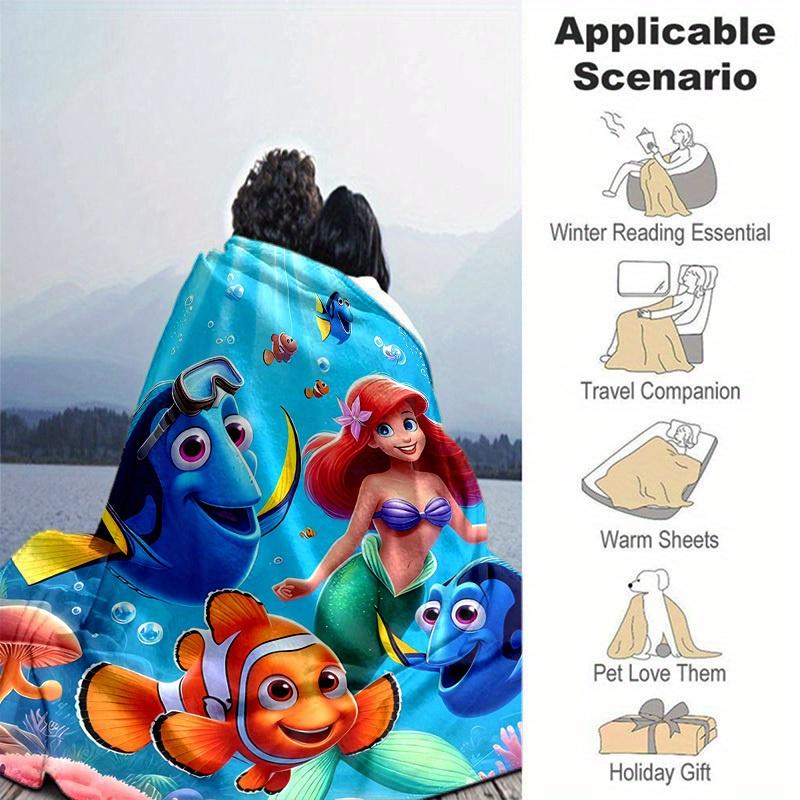 1 Stück,Unterwasserabenteuer: Meerjungfrau & Clownfisch Design Wohndecke Heimdekoration, Sofabezug, Reisen, Camping, Autonutzung, Büro-Nickerchen, Geschenkidee