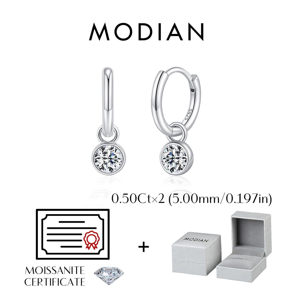 MODIAN 1CT/2CT D Moissanite Ear Buckle 925 Silver Round High Swing Hoop Earrings For Women Daily Fine Jewelry