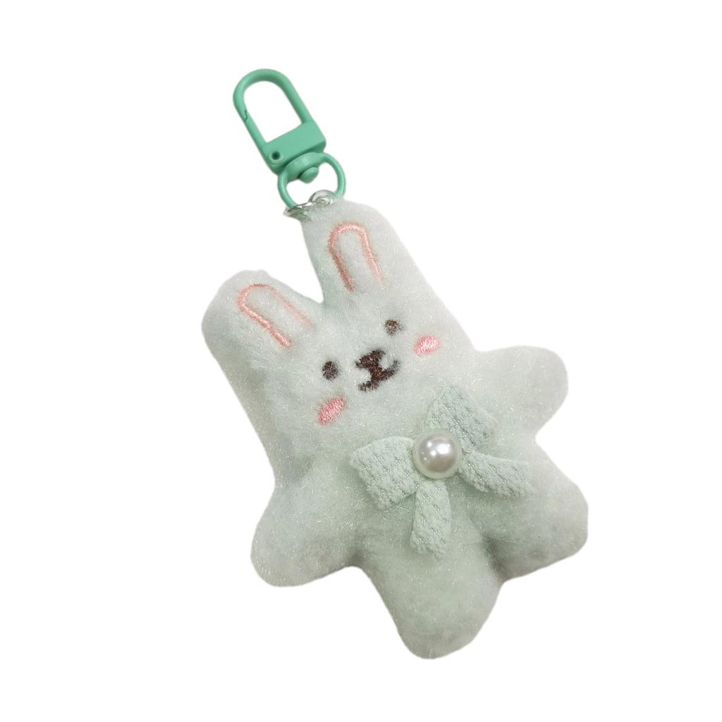Cute Plush Rabbit Keychain With Pearl Bowknot For Girls And Women Soft Fluffy Charm Keyrings Pendant Accessory