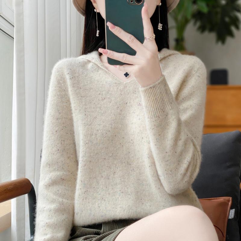 Damer Strikket Hettegenser 100% Ull Genser MODERN NEW SAGA Vinter Strikket Pullover Genser Myke Varme Ullgensere Jumper Strikket Topp