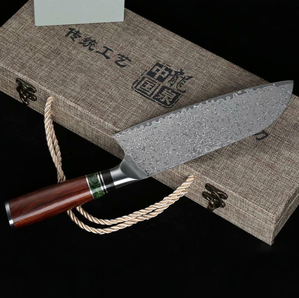 7.7 Inch Santoku Knife Damascus Steel Blade Rosewood Handle Sharp Chef Cleaver Utility Slicing Handmade Longquan Kitchen Knife