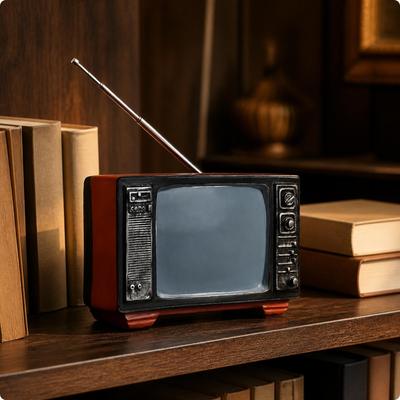 Synthetic Resin Retro TV Ornament Compact with Antenna Classic