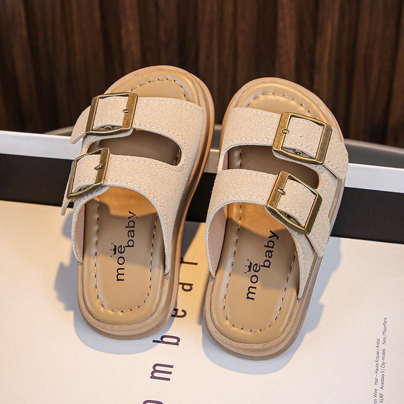 Kids Double Buckle Strap Open Toe Slide Sandals 23