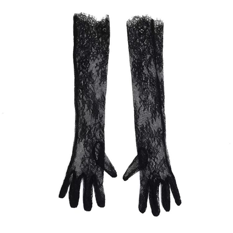 

2pcs Sheer Lace Arm Length Gloves Wedding Women Fancy Short Tulle Mittens for Various Special Occasion чёрный