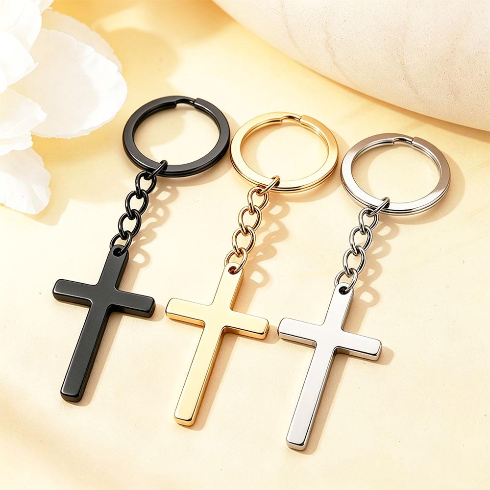 European & American Stainless Steel Polished Cross Bag Pendant Keychain