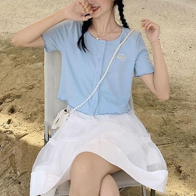 Summer Short Sleeve T-shirts Korean Loose Basic Female Clothing Fashionable Letter Embroidery Hotsweet Casual O-Neck Pullovers