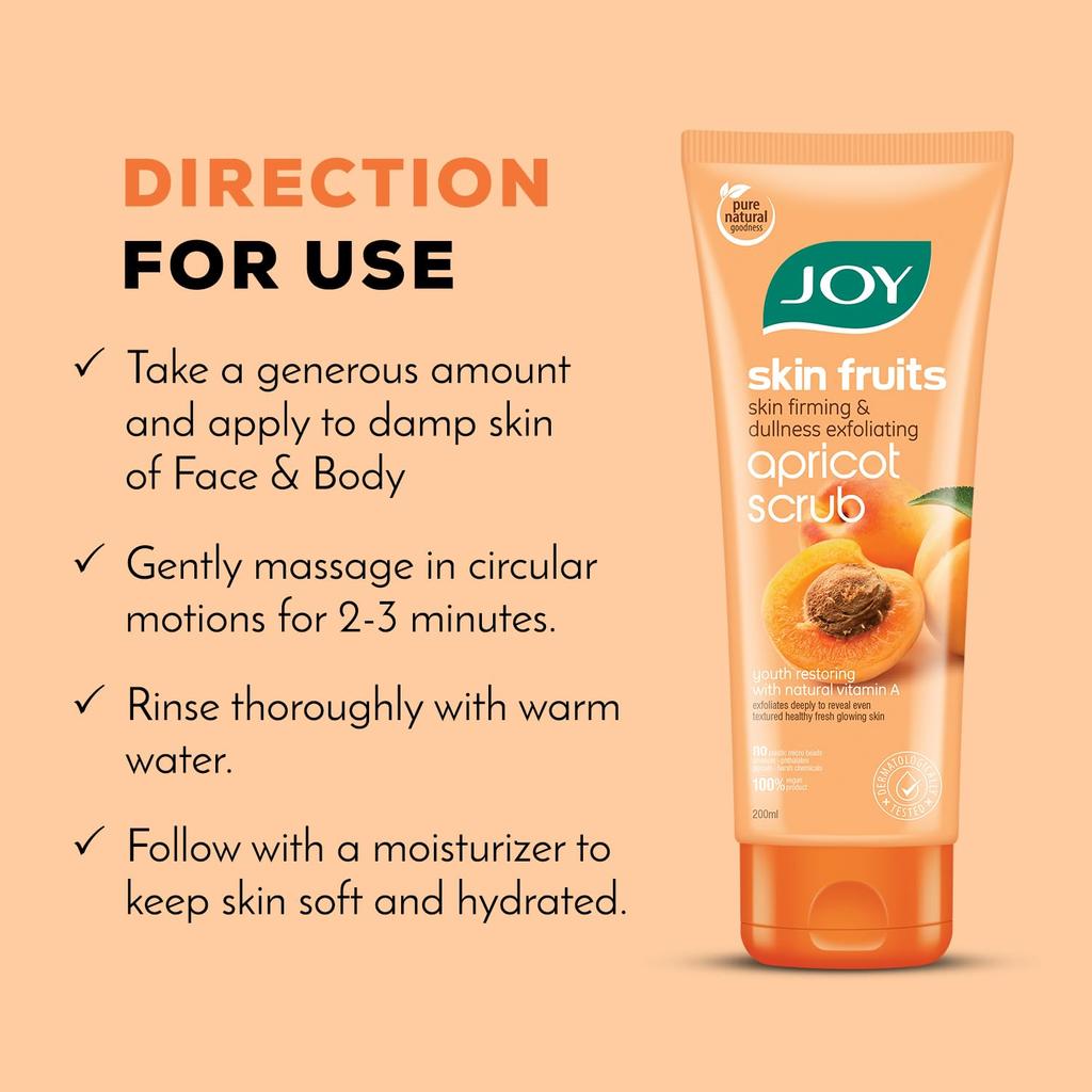 JOY Apricot & Walnut Face Body Scrub 200ml Pack of 1 | Exfoliating Blackhead Remover For Glowing Skin