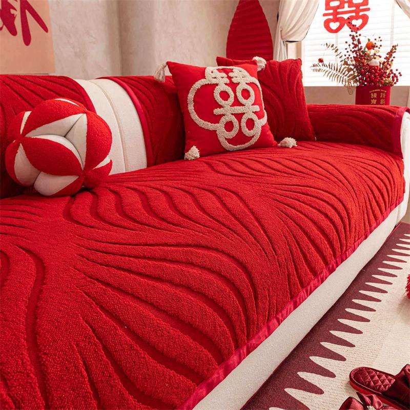 Cream Thicken Plush Sofa Cushion Cover Jacquard Winter Sofa Towel Non-slip Couch Furniture Protector for Living Room