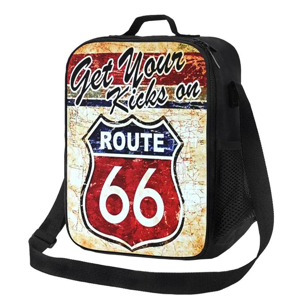 Motorcycle Ride Route 66 Insulated Lunch Bags for US Numbered Highways Resuable Thermal Cooler Food Lunch Box Work School Travel