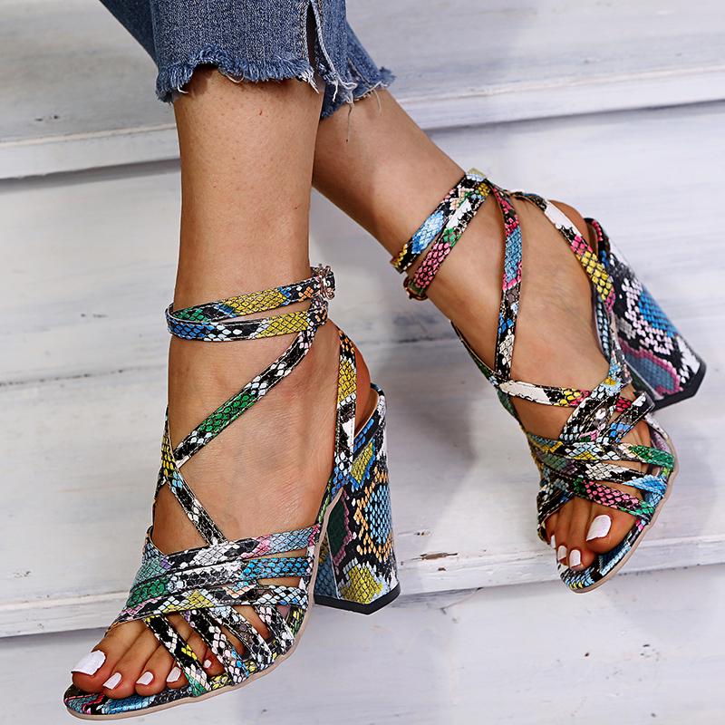 Mlcriyg Summer Women Snake Sandals Platform Heels Cross Strap Ankle Lace Peep Toe Beach Party Ladies Shoes Zapatos De Mujer