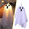 10 Pcs Halloween Hanging Light-up Ghost Decoration Spooky White Cloth Ghost with String Light for Front Porch Yard Lawn Garden Decor