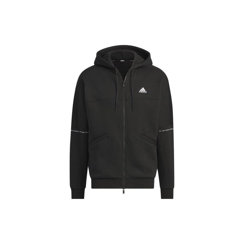 adidas Sweatshirts Unisex Black Hooded Moderate Cardigan IK7357