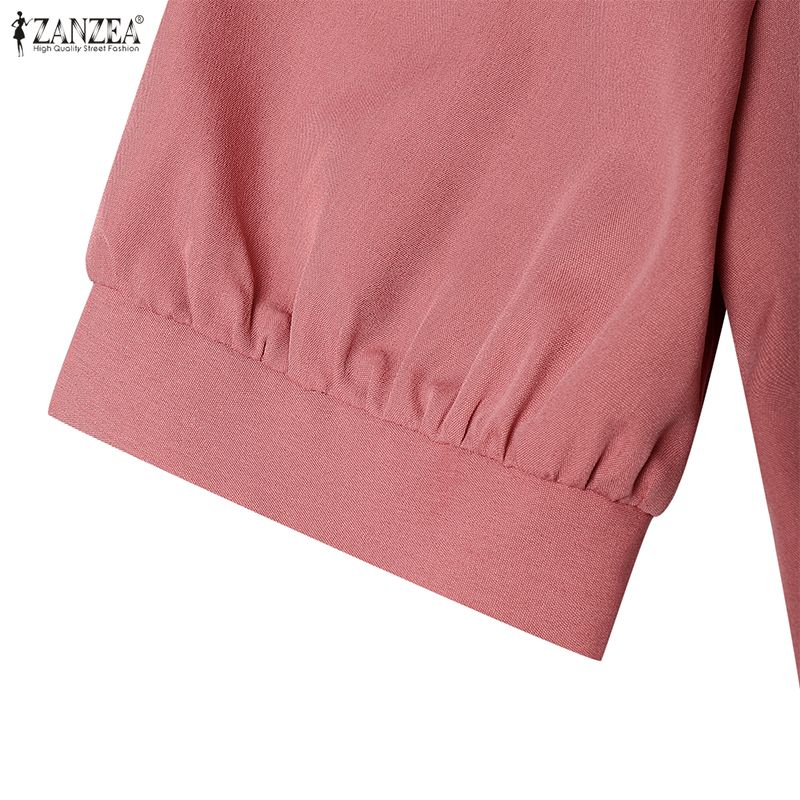 ZANZEA Women Casual Round Neck Solid Color Short Sleeve Pleated Dress