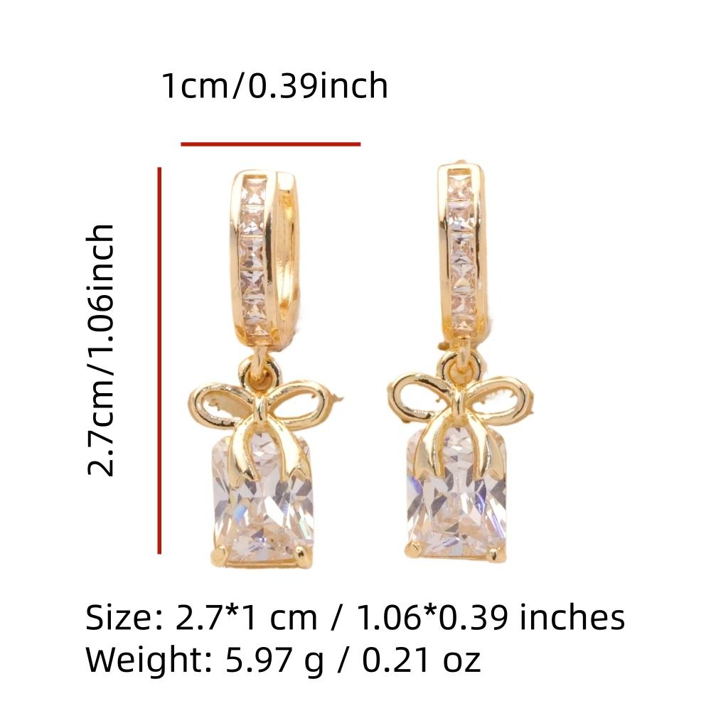 1 Pair Fashion Zirconia with Bow Dangle Earrings for Women Golden Earring Jewelry Wedding Party Accessories
