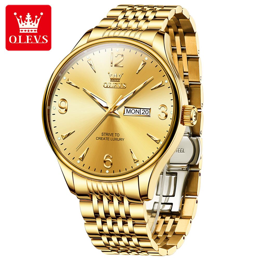 OLEVS 2928 Classic Simple Men's Watch Auto Date Dual Calendar Luminous Waterproof Steel Strap Business Quartz Wristwatch for Man