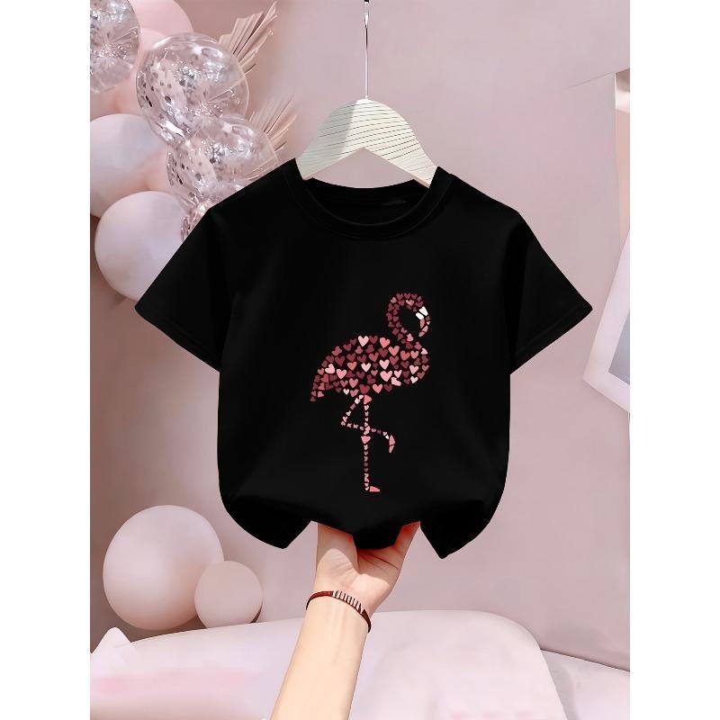 European Sizes 'Love Flamingo' Valentine'S Day Happy Letter/Cartoon Print, Girls' Clothing Short Sleeve T-Shirt And Cool Breathable for Summer Wear