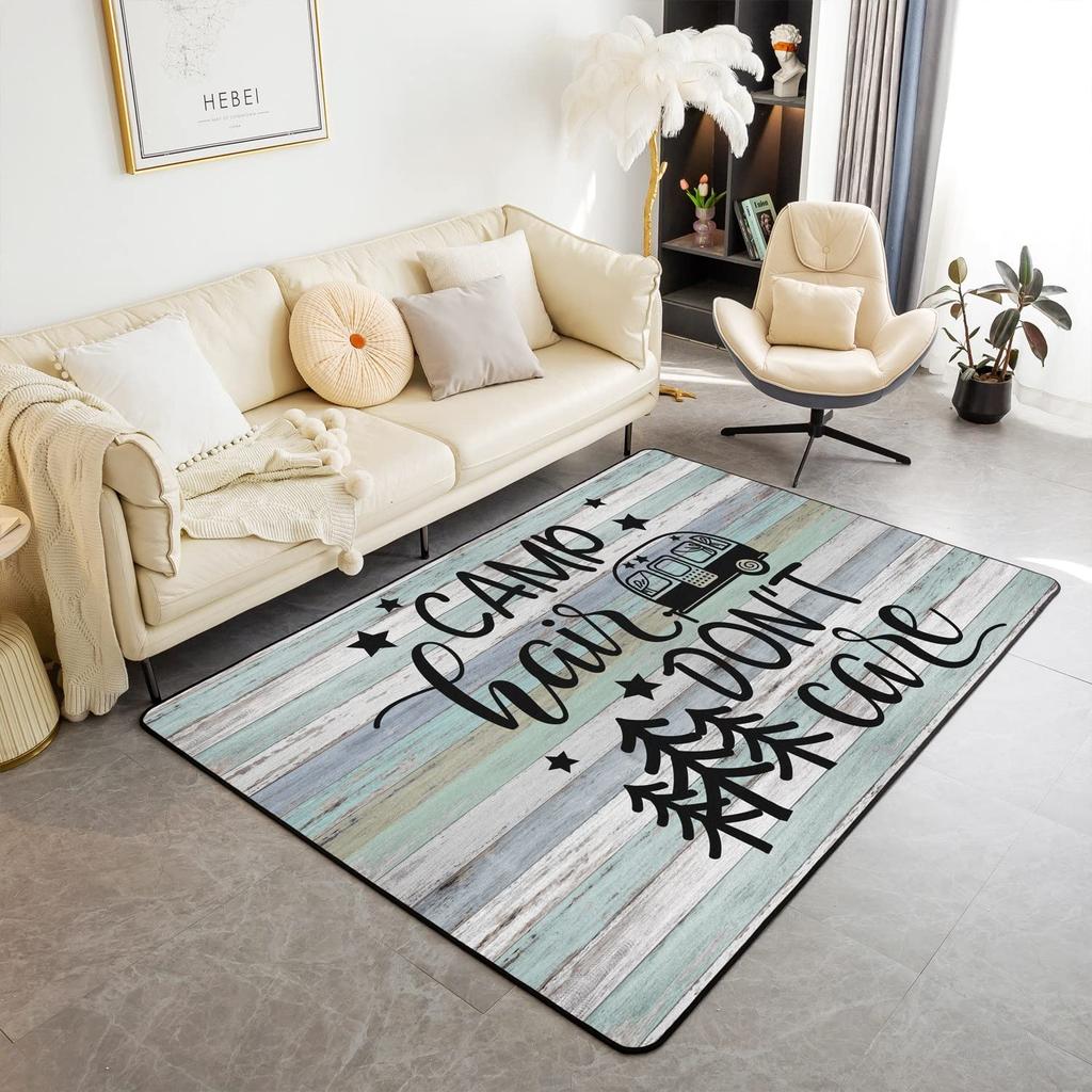 Happy Camping Living Room Rugs,Rv Car Area Rug,Vintage Farmhouse Style Non Slip Carpet, Camper Indoor Floor Mat for Travel Lover