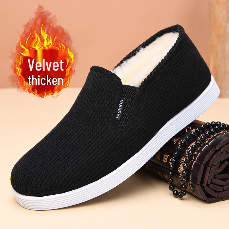 

2025 Winter Men s Wool-Blend Non-Slip Warm Cotton Shoes: Thickened Velvet, Casual Style for Middle-Aged 40
