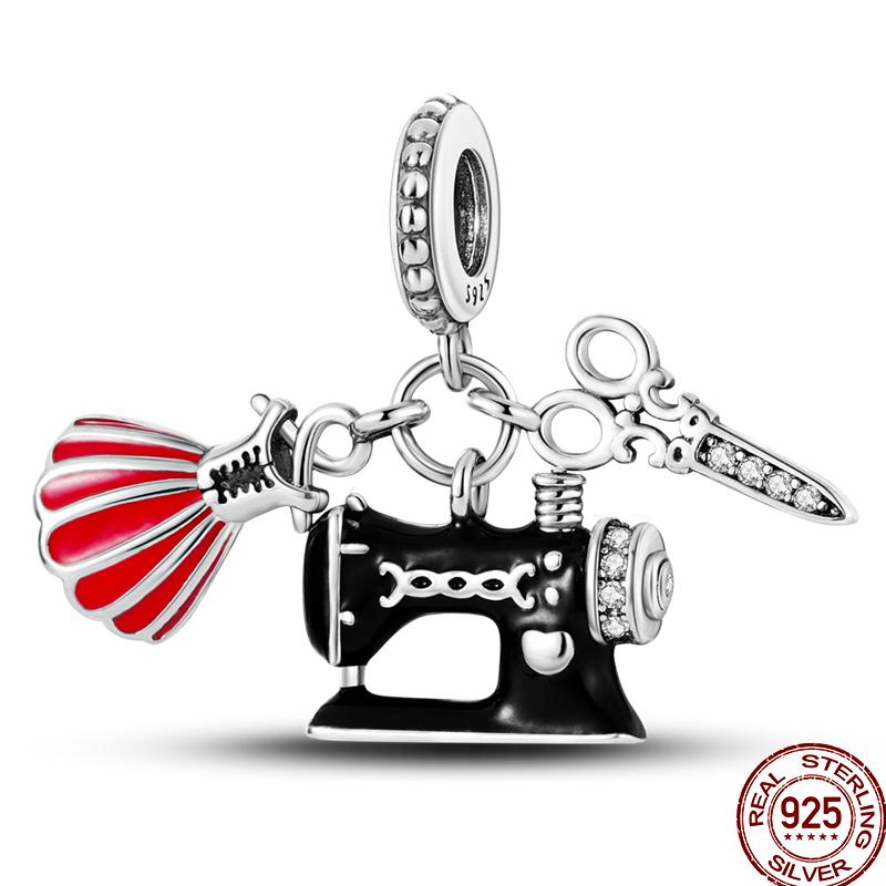 Copper Tailor Handmade Button Scissors Shiny Zircon Charm Beads Suitable For Panoriginal Bracelet Diy