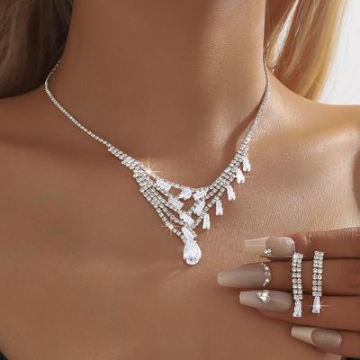 Bridal Accessories Necklace Rhinestones Zircon Wedding Dress Women'S Wedding Accessories Premium Two-Piece Set