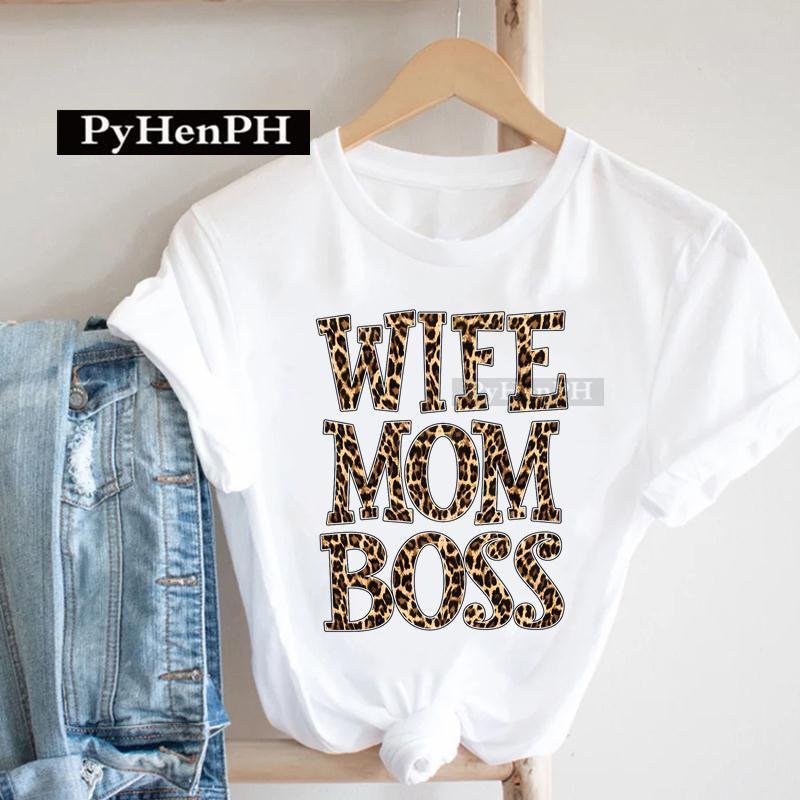 European Leopard Print Mom TShirt Korean Version ShortSleeved Base Shirt Fashion Creative Family Clothing for Women