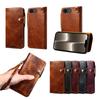 For iPhone 16e Case Wallet Waxy Genuine Cow Leather Shockproof Phone Cover with Wrist Strap