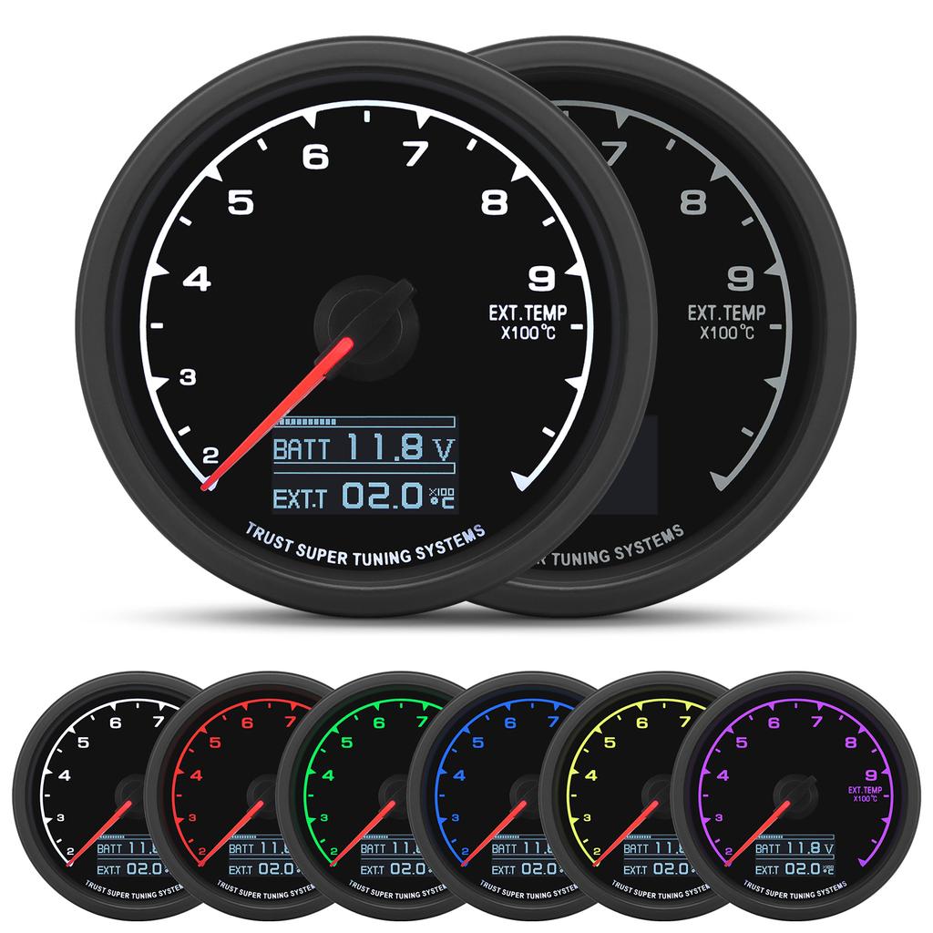 7 Colors LCD Car Racing Meter 60MM Vacuum Turbo Boost Water Temp Volt Oil Press Tachometer with Sensor for 4/6/8 Cylinder Cars