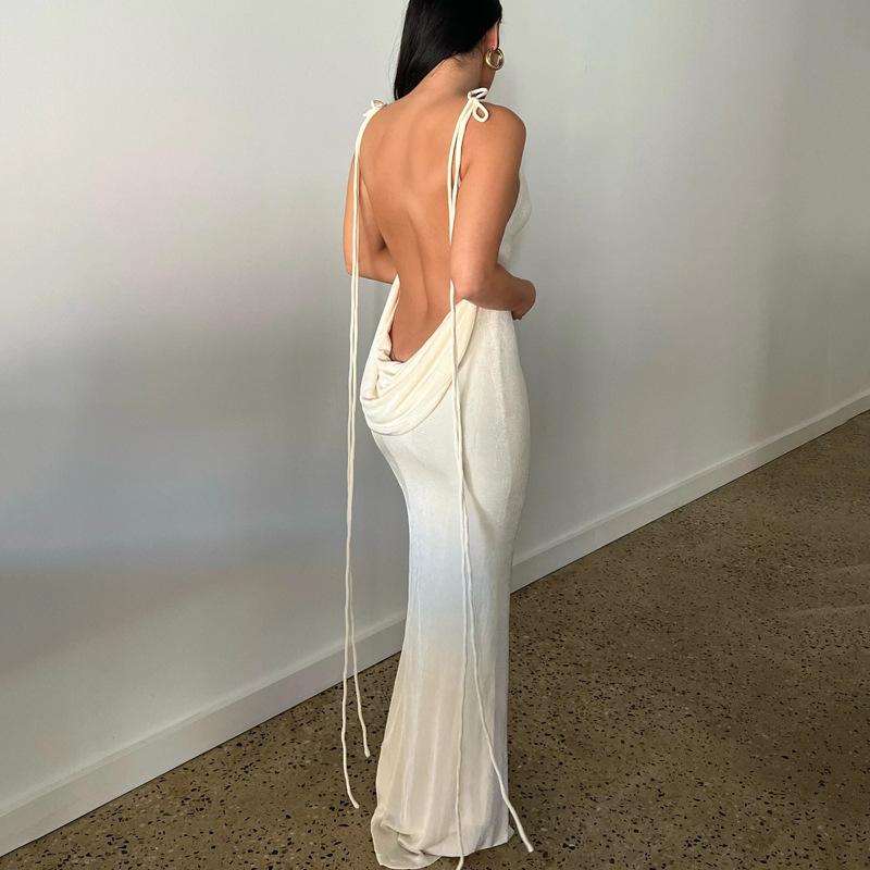 Abito Estivo Sexy Senza Schiena con Lacci da Donna Nuova Moda Senza Maniche Aderente Abito da Festa Club Femminile Tinta Unita Vita Alta Abiti Casual 24537