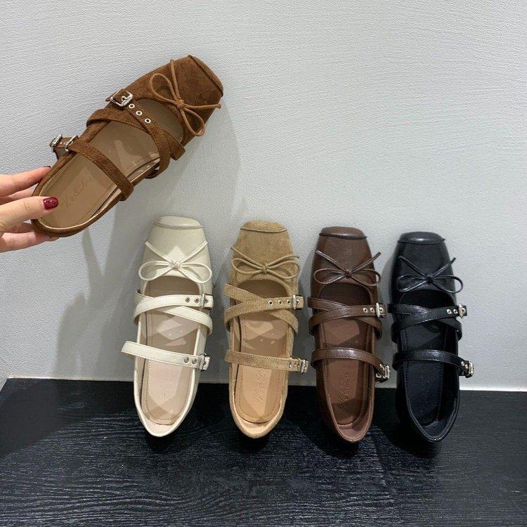 Retro niche design flat bottom square head single shoes women's 2025 autumn new ballet shoes white Mary Jane women's shoes