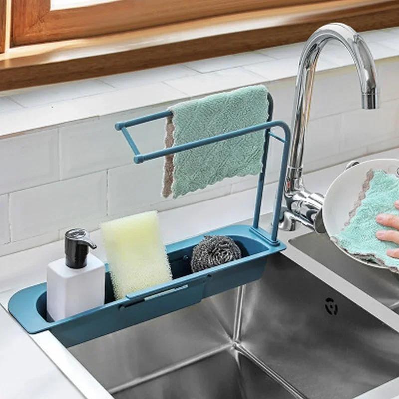 Kitchen Household Telescopic Sink Rack Holder Storage Drain Basket Home Dish Drainer Washing Sink Drying Rack Kitchen Accessory