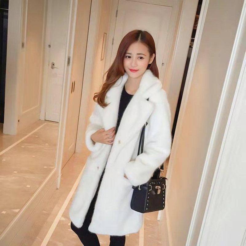 

Autumn and winter new imitation fur imitation mink coat women s medium and long plush coat warm thickened coat 2XL білий