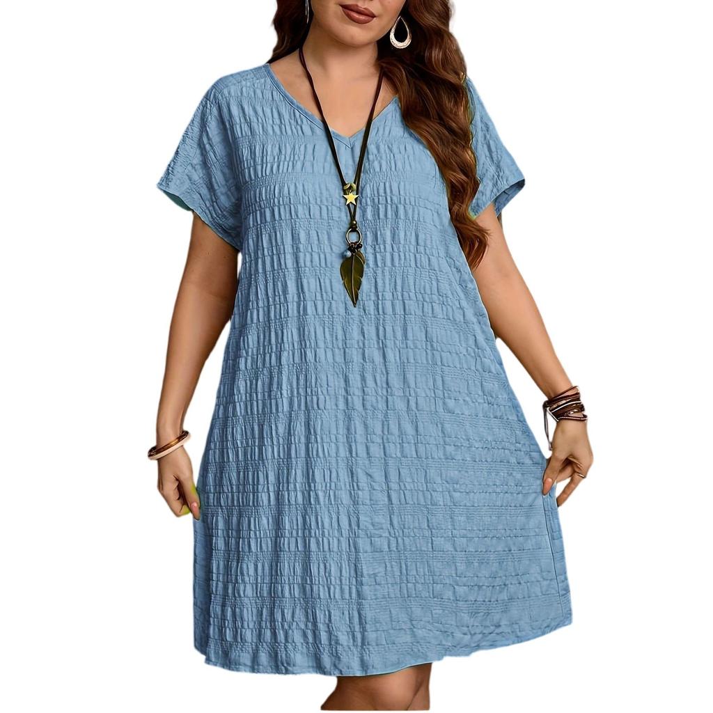 Women's Dress Summer Holiday Dress Solid Color V-neck Loose Short-sleeved Dress