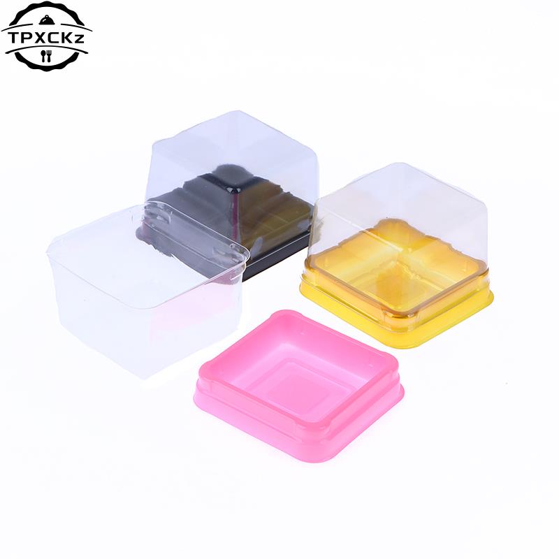 50pcs Plastic Square Moon Cake Boxes Egg-Yolk Puff Container Golden Packing Box Square Blister Egg Yolk Pastry Box