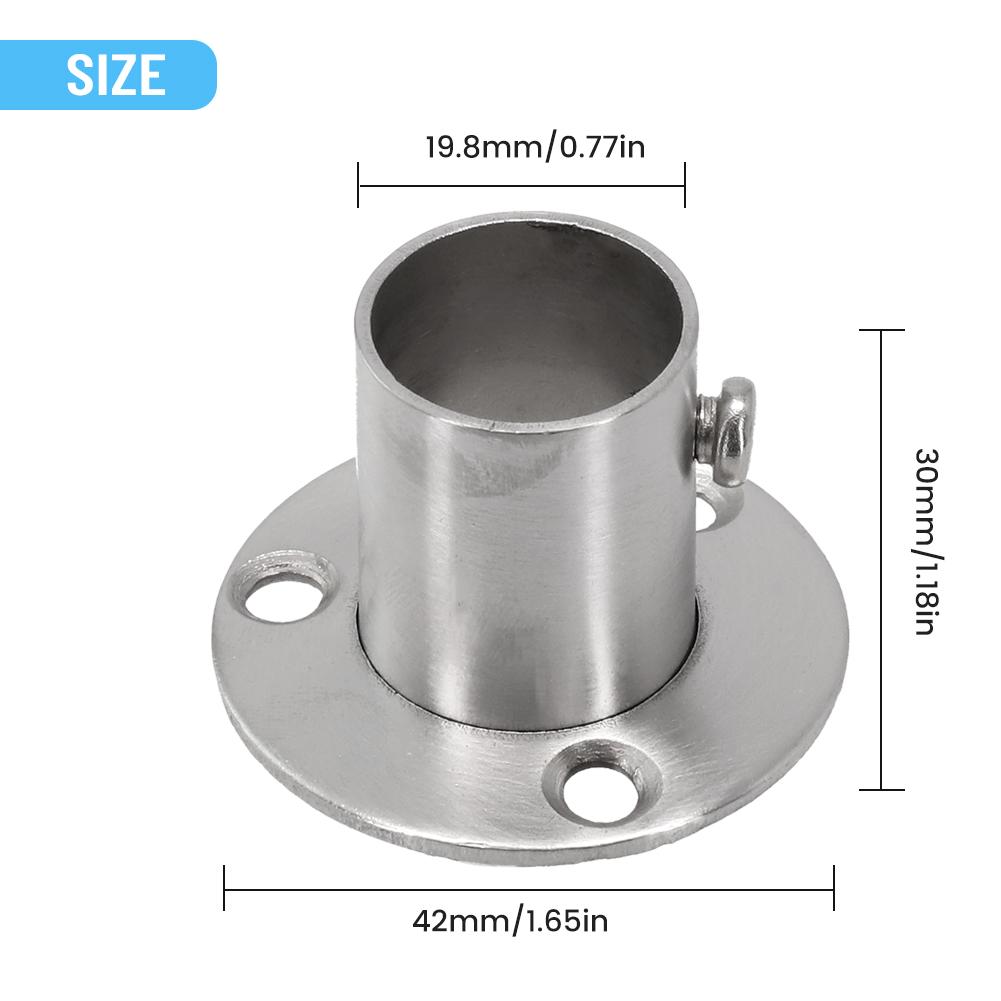 19/22/25/32mm Tube Support Closet Bar Stand Wardrobe Hanging Rail Rod Pole Socket End Flange Brackets Stainless Steel