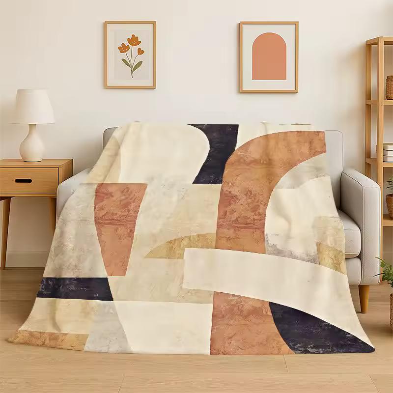 Retro Bohemian Geometric Art Lines Luxury Flannel Blanket Soft Throw Blanket for Bedroom Living Room Bed Travel Picnic Nap Cover
